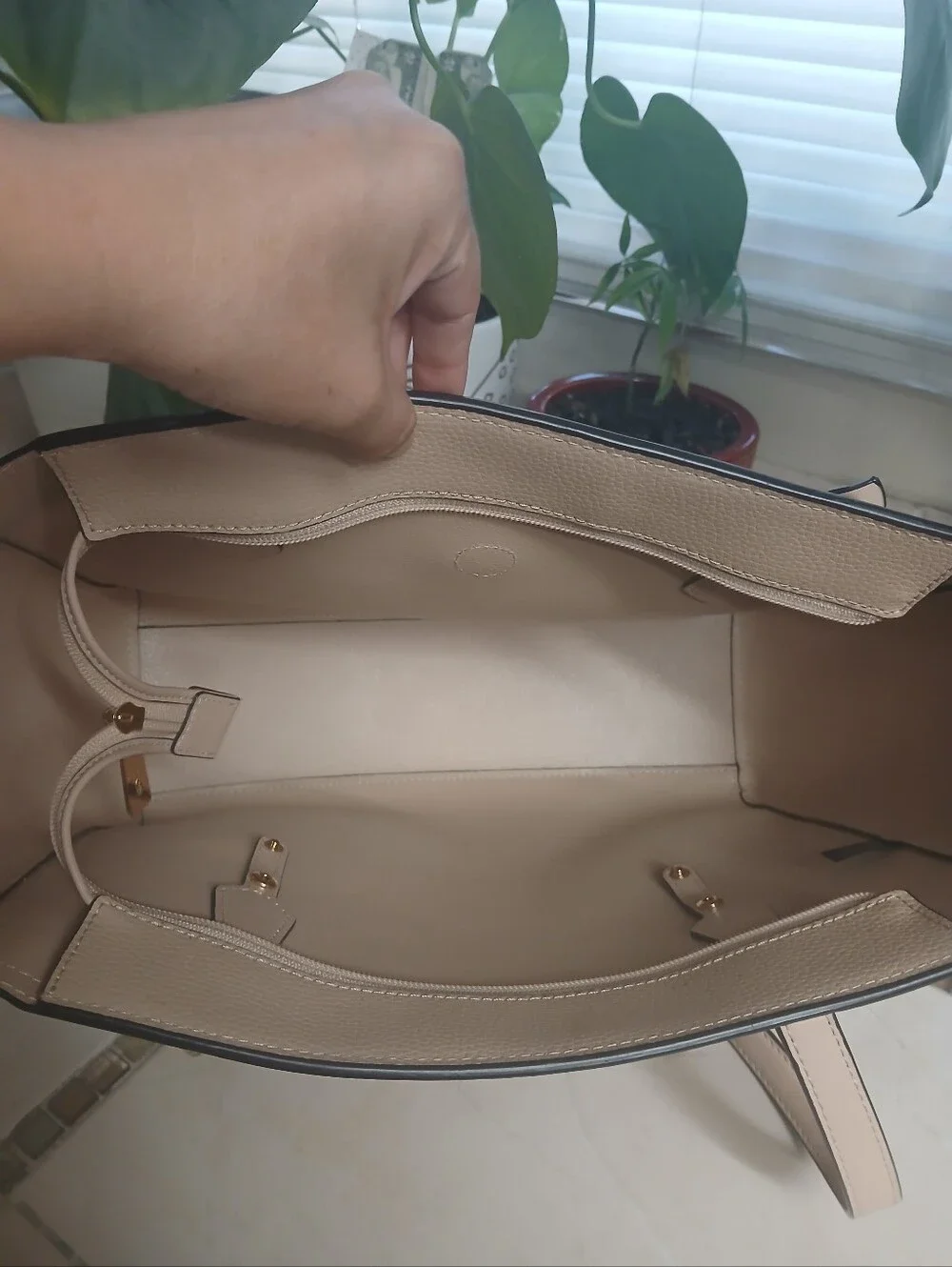 Michael Kors Beige Leather Tote with Signature Charm